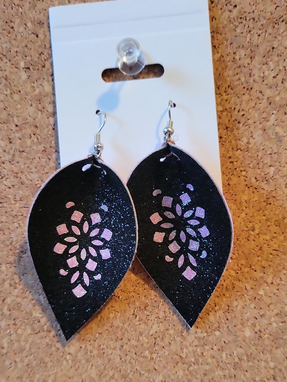 Black and Pink Floral Cutout Leaf Earrings - Women Jewelry